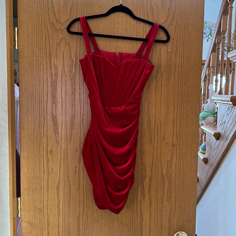 Fiery red, short dress